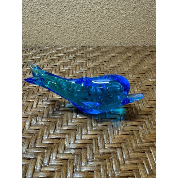 Vintage Blue Glass Dolphin Figurine Handcrafted Art - Picture 2 of 9